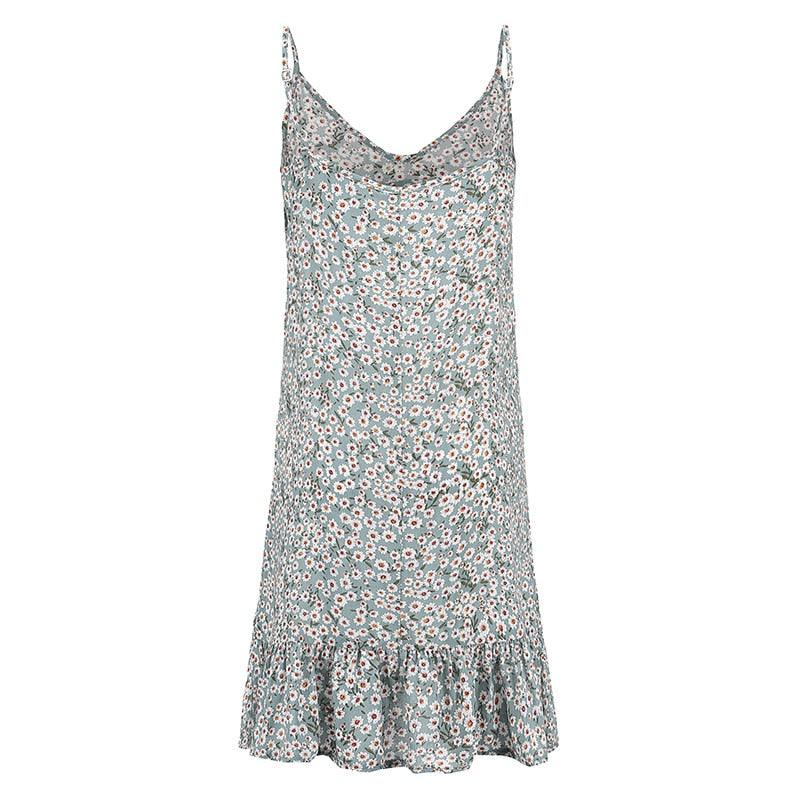 Floral Print Summer Dress Spaghetti Strap Mini Dress Ruffled