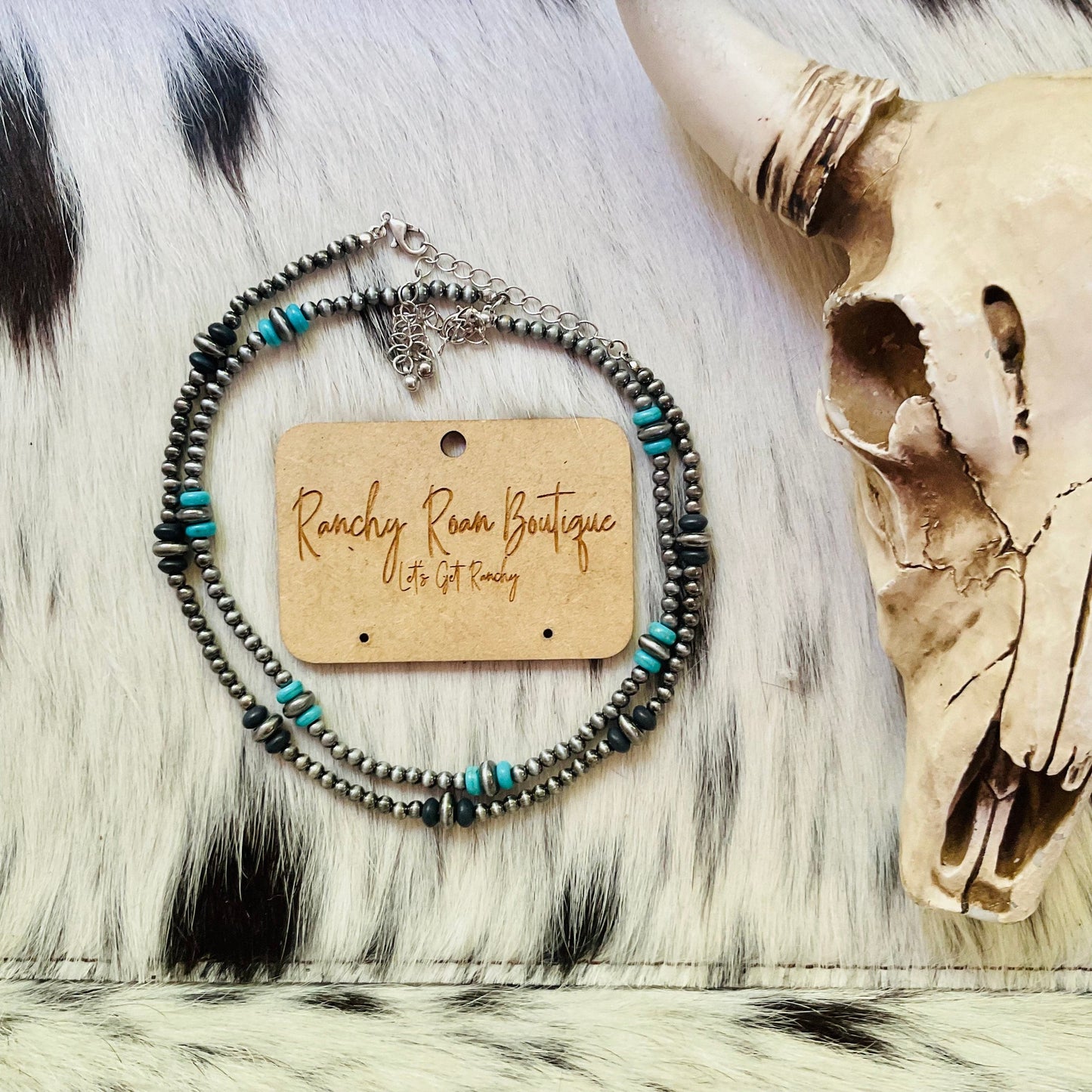 Navajo Style Pearl Black Choker Necklace