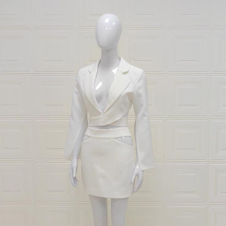 Chic White V-Neck Suit Set
