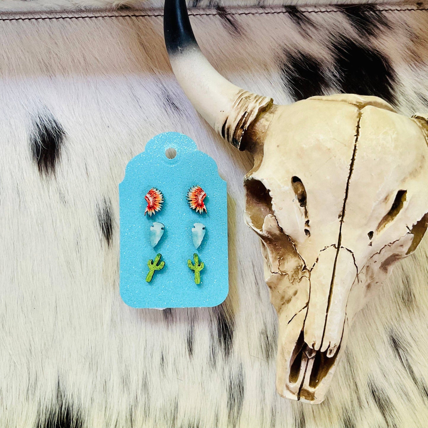 3 Pair Western Wooden Earring Set