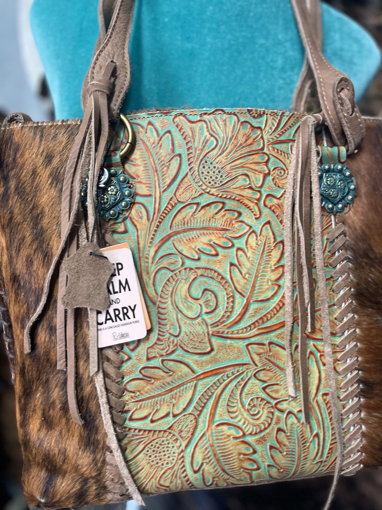 Tooled Floral Cowhide Shoudler Bag Purse