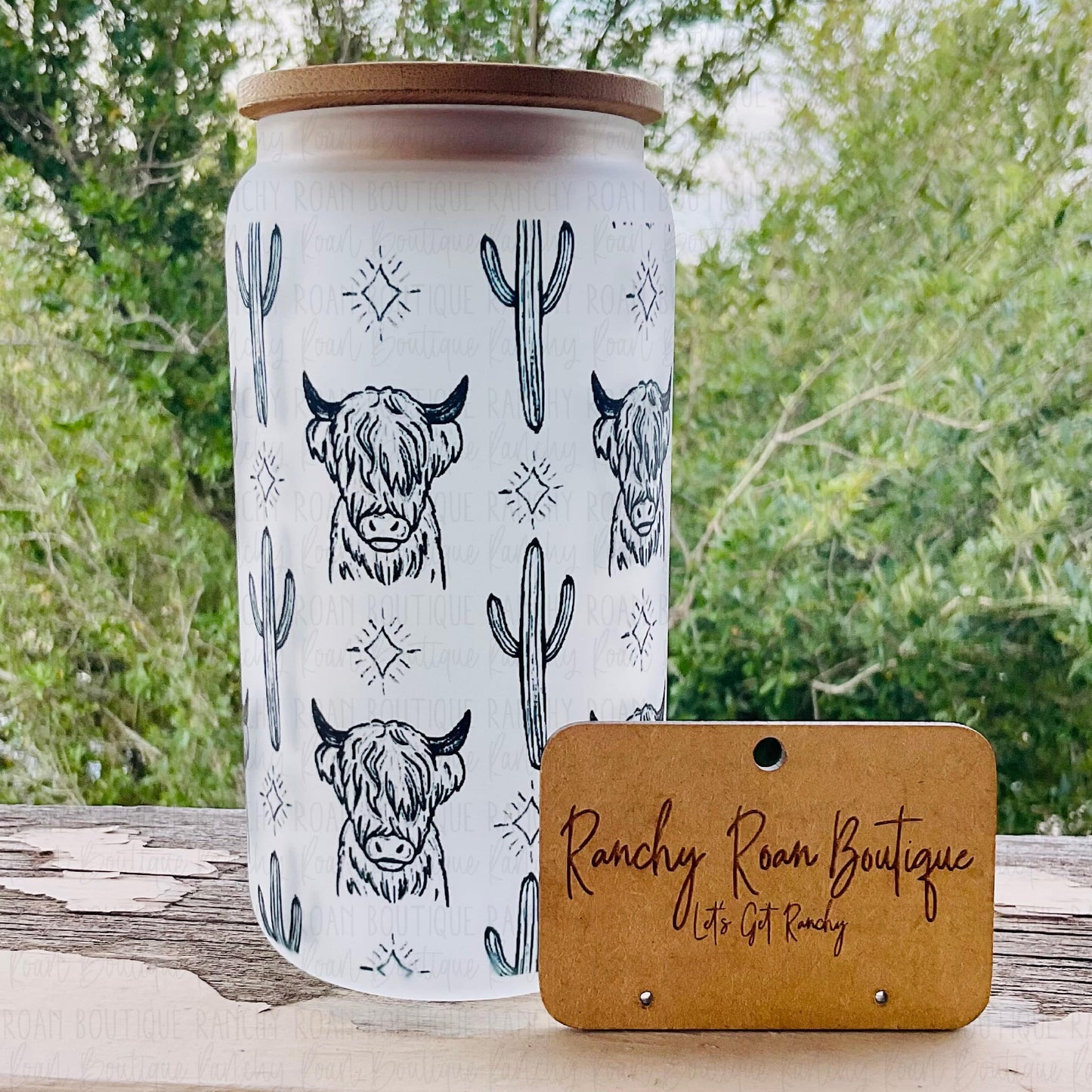 Boho Highlander Western Frosted Glass 16 oz Western Tumbler
