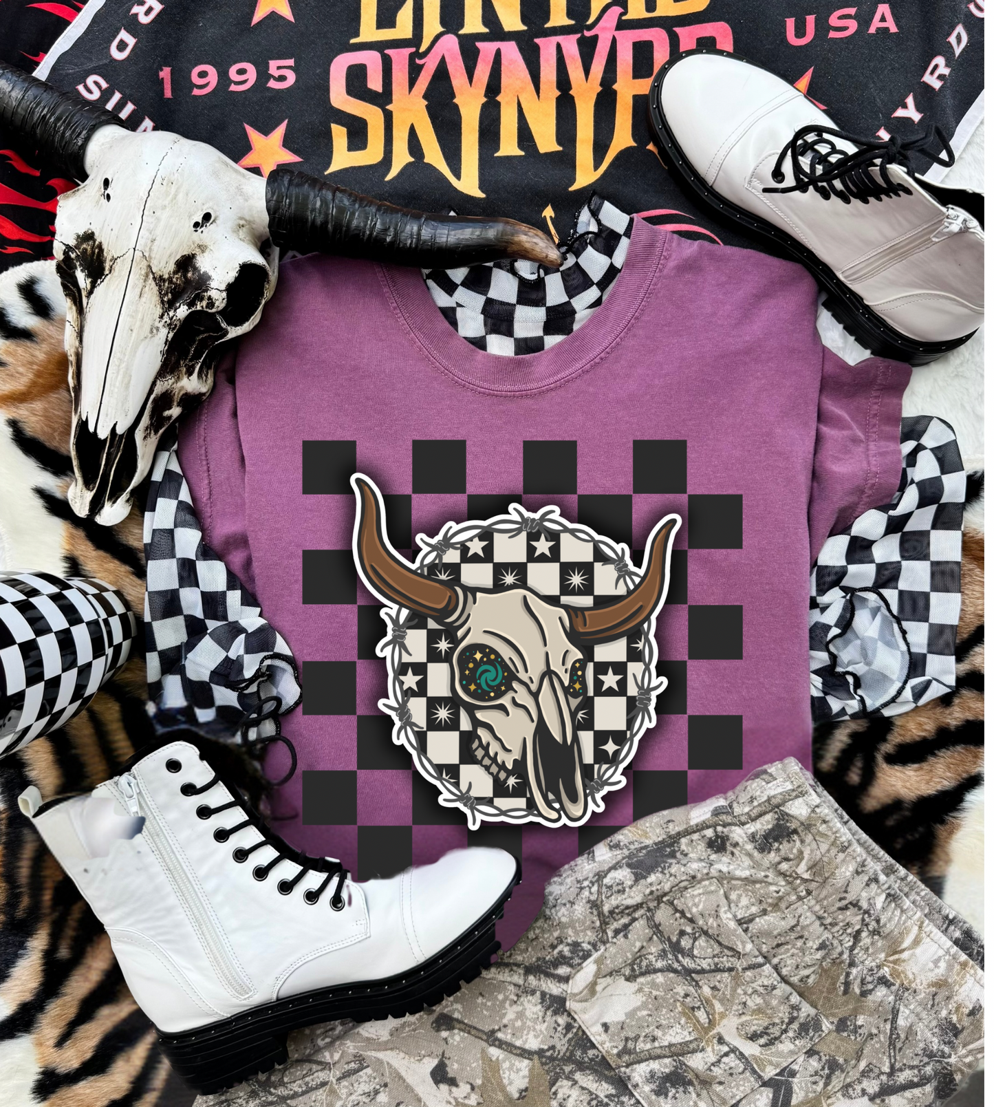 The stardust steer with checkered background Tee