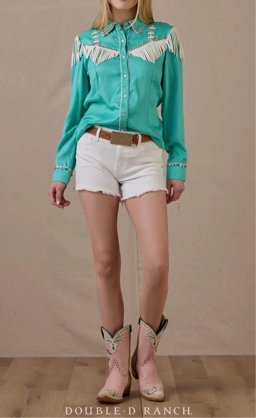 Double D Ranch Rodeo and Rhinestones Long Sleeve Pearl Snap Western Blouse