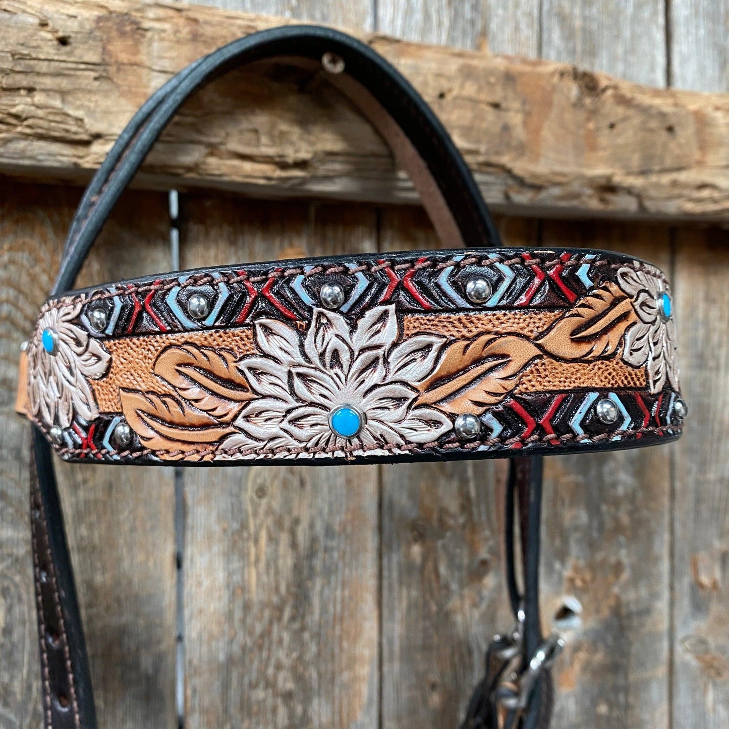 Two Tone Hand Painted flower Browband Headstall / Bridle #FK119