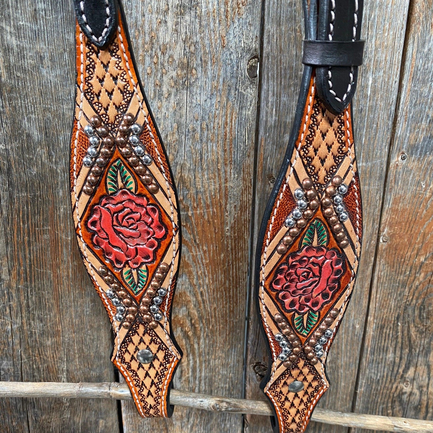 Light Oil Hand Painted Rose One Ear Headstall / Bridle #FK124