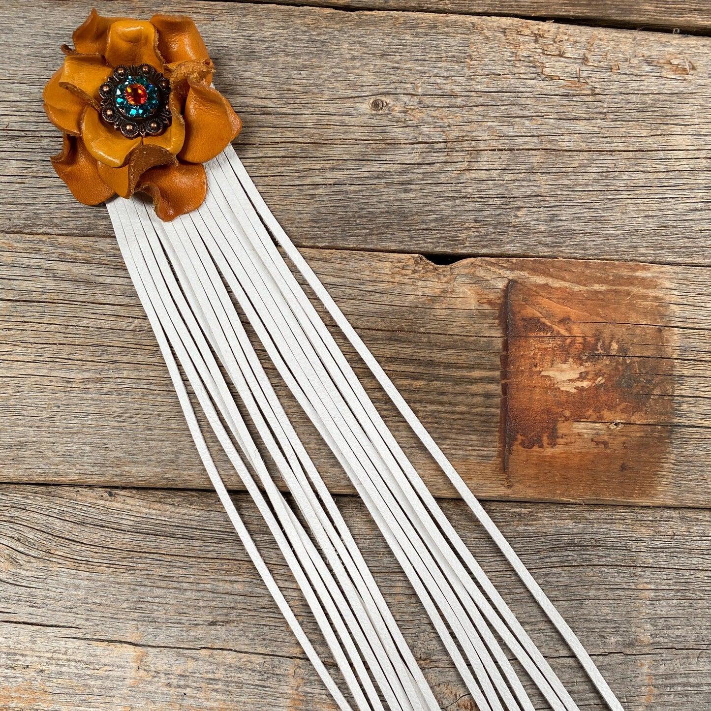 Leather Yellow Rose with White Fringe