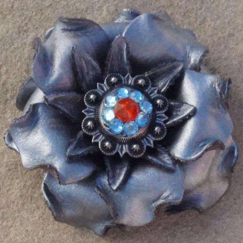 Silver Gardenia Leather Flowers - 1" Crystal Conchos - Options