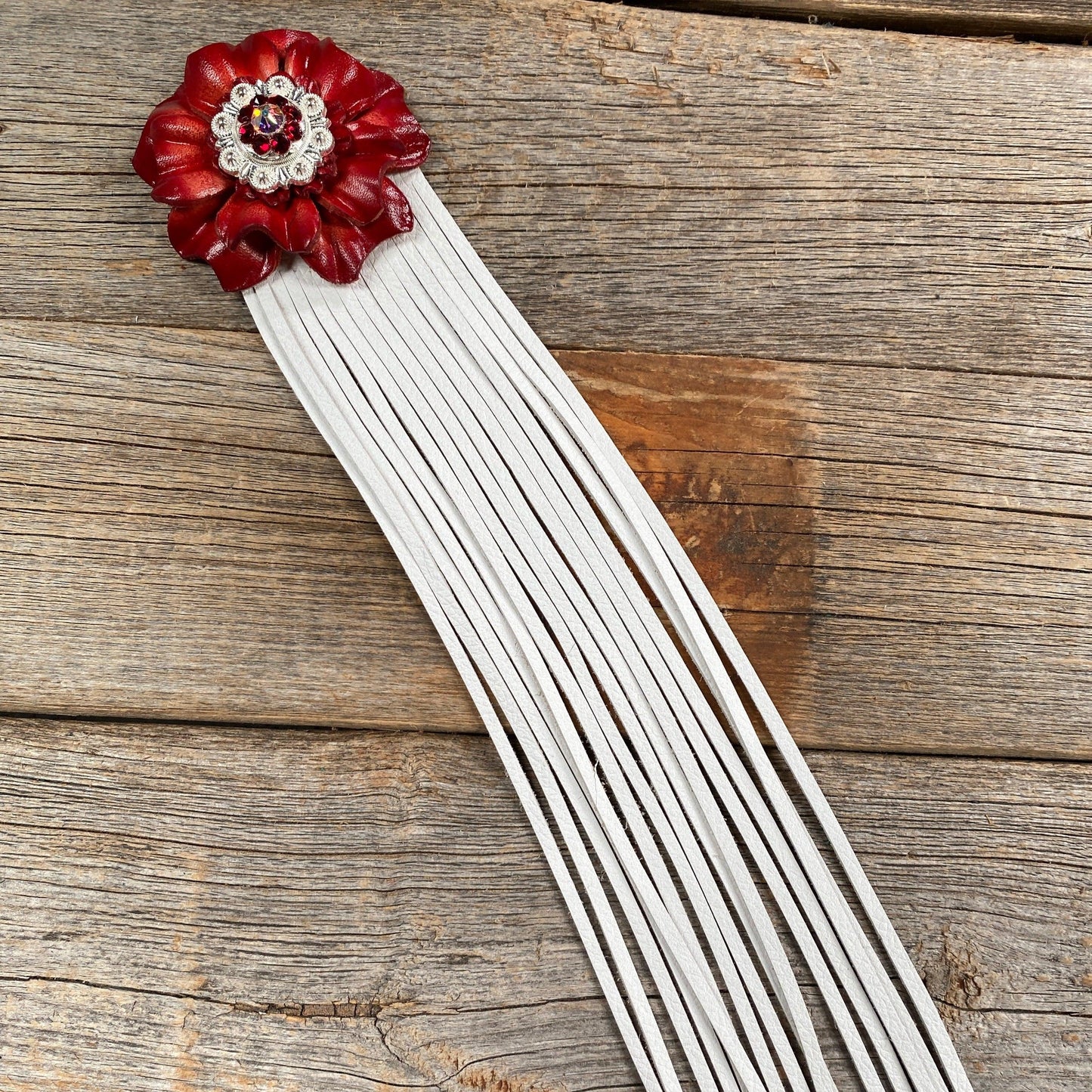 Leather Red Carnation with White Fringe