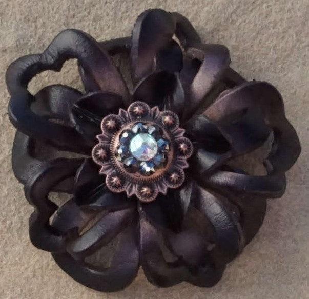 Black Lotus Flower With Copper Jet and AB 1" Concho