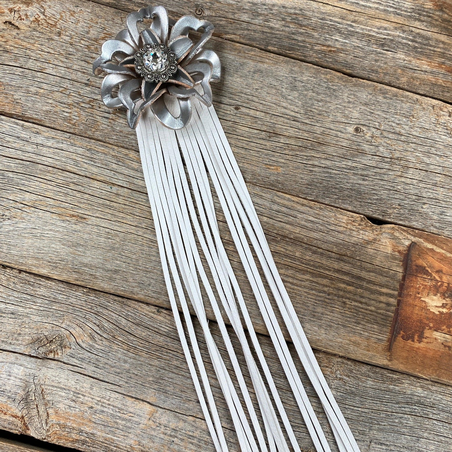 Leather Silver Lotus with White Fringe