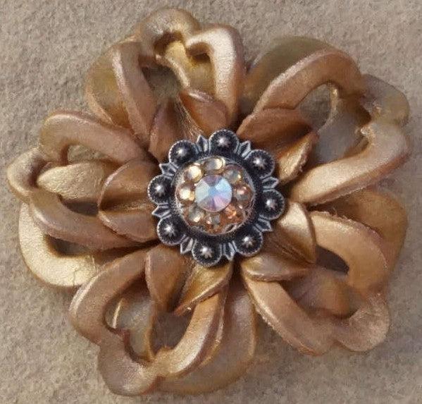 Gold Lotus Flower With Antique Silver Champagne and AB 1" Concho