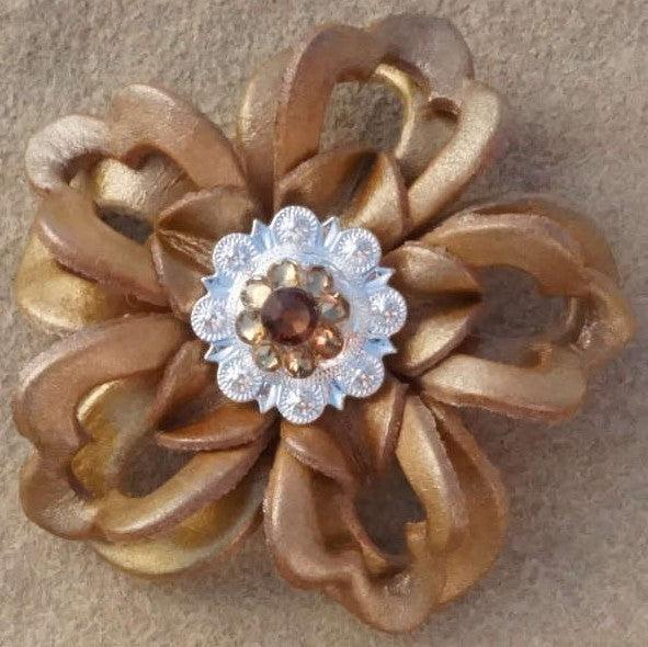 Gold Lotus Flower With Bright Silver Topaz and Champagne 1" Concho