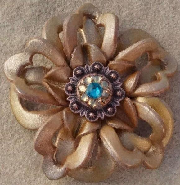 Gold Lotus Leather Flowers - 1" Crystal Conchos - Options