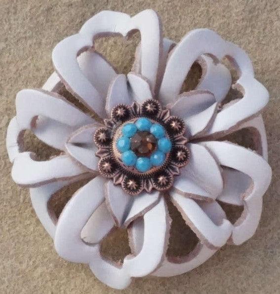 White Lotus Flower With Copper Topaz and Turquoise 1" Concho
