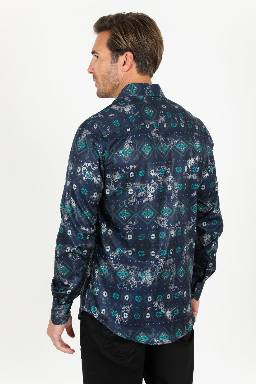 Mens Modern Fit Stretch Foiled Shirt - Navy