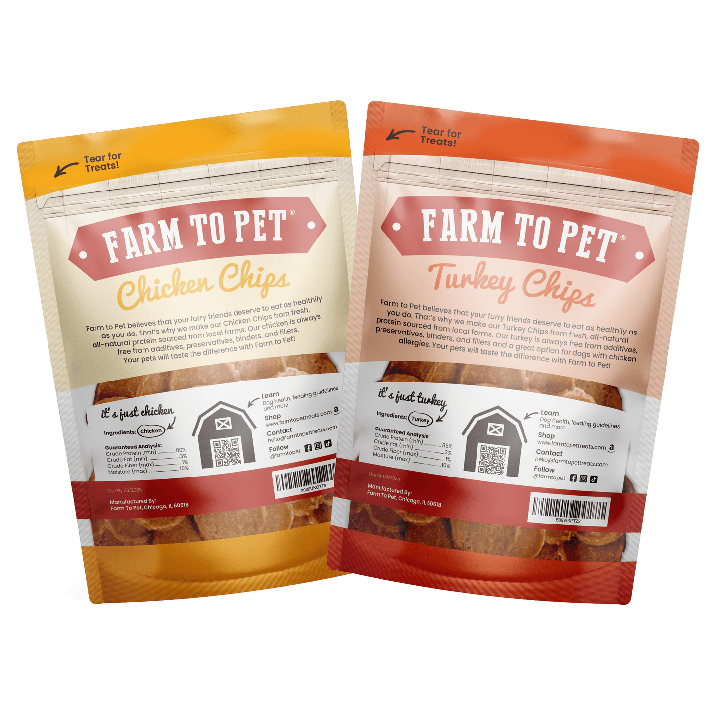 Turkey & Chicken Chip Dog Treat Duo | Single-Ingredient Poultry Treats for Dogs