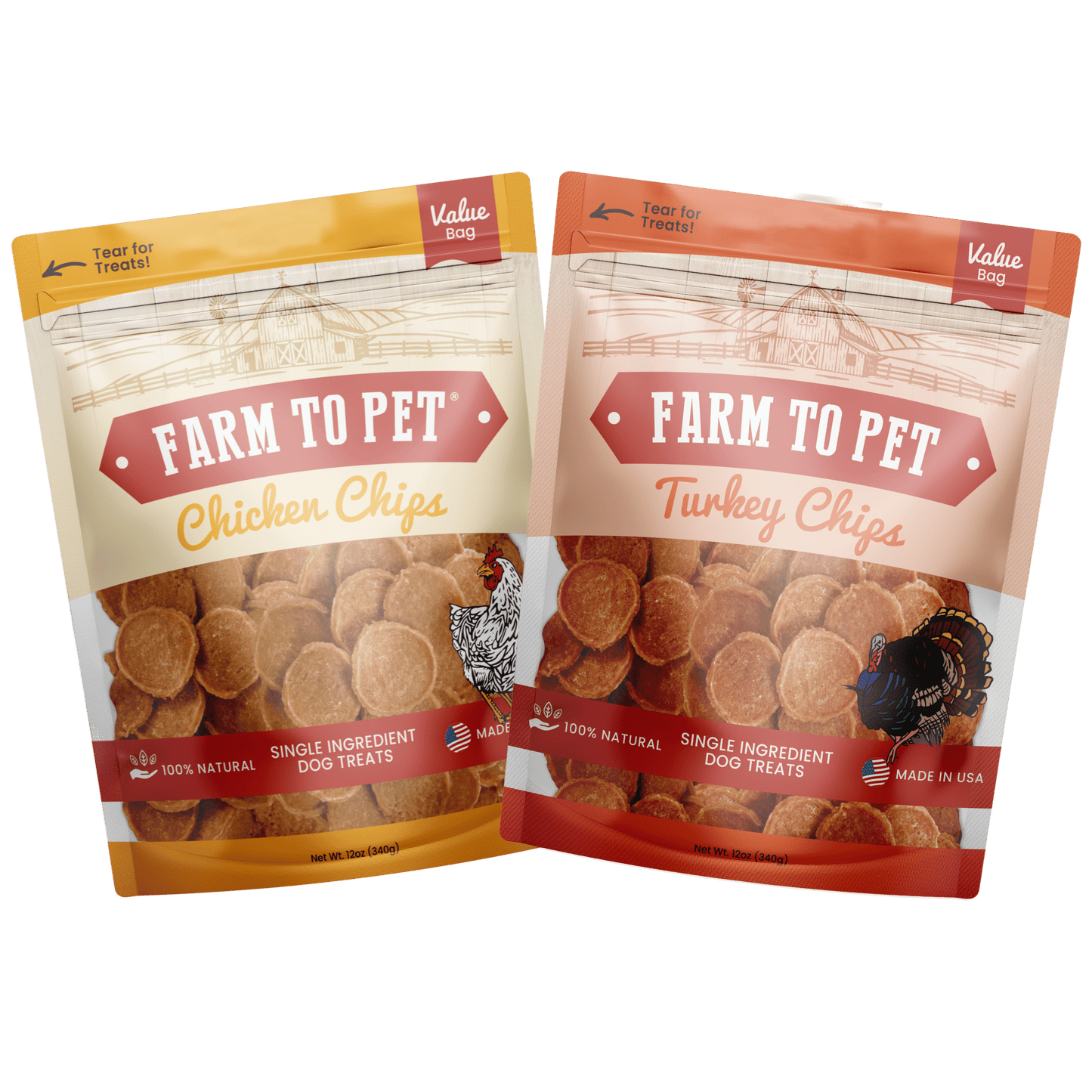 Turkey & Chicken Chip Dog Treat Duo | Single-Ingredient Poultry Treats for Dogs