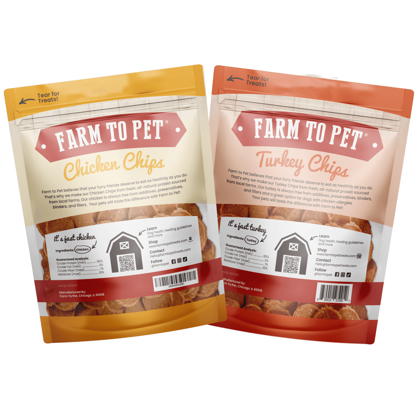 Turkey & Chicken Chip Dog Treat Duo | Single-Ingredient Poultry Treats for Dogs