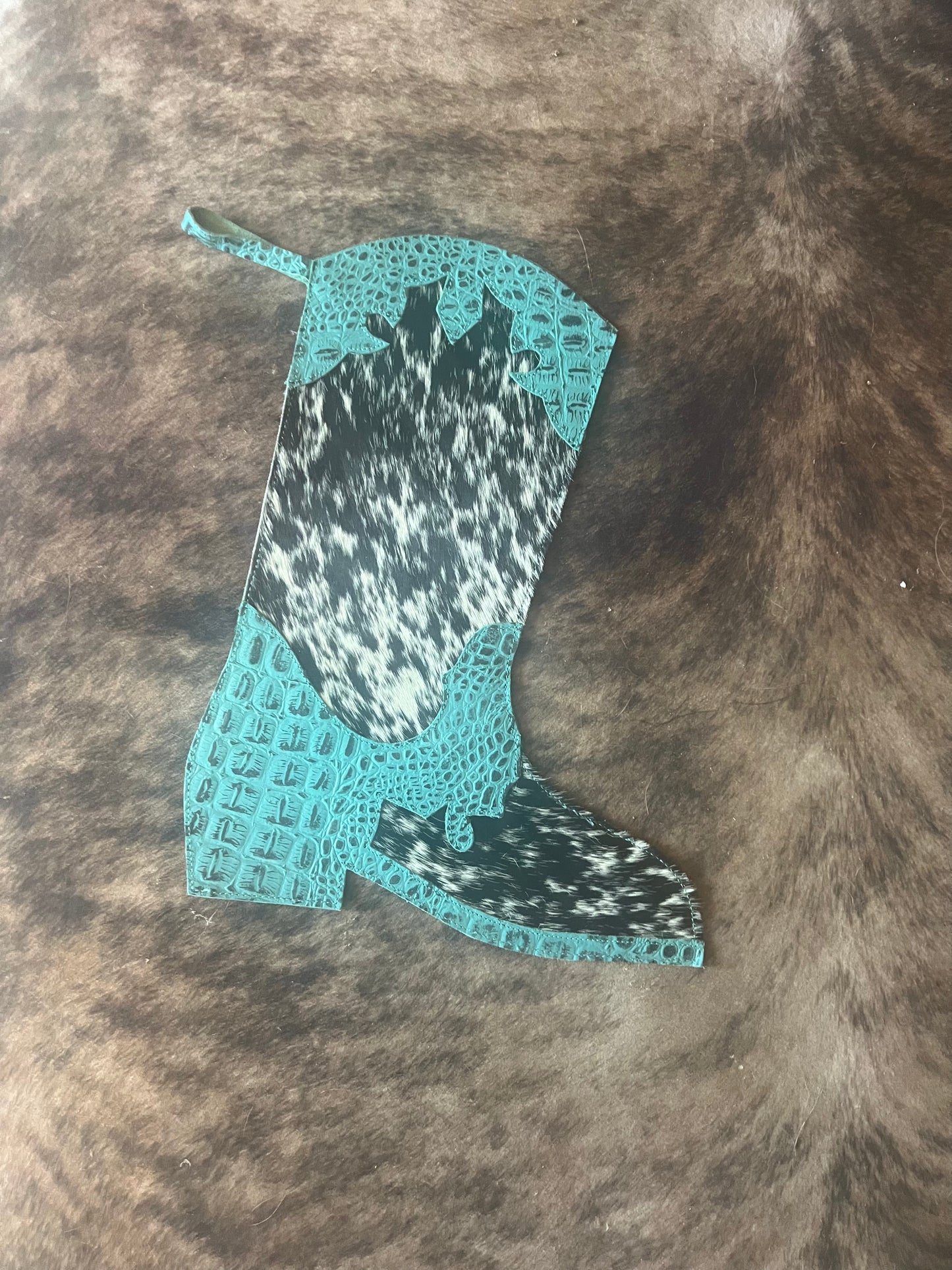 Cowhide Stocking * Turquoise Leather and Cowhide Boot *
