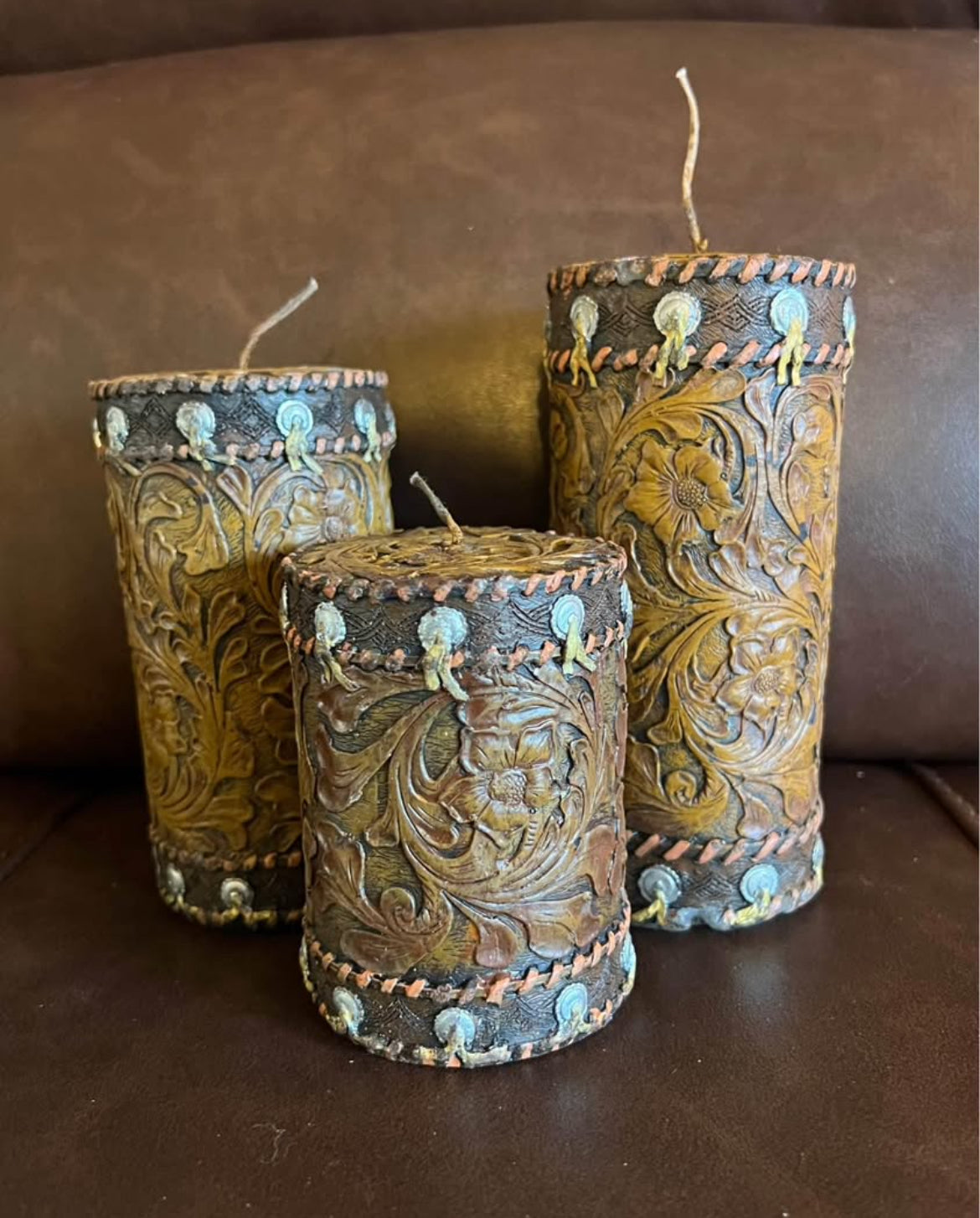 Tooled Leather looking Candles