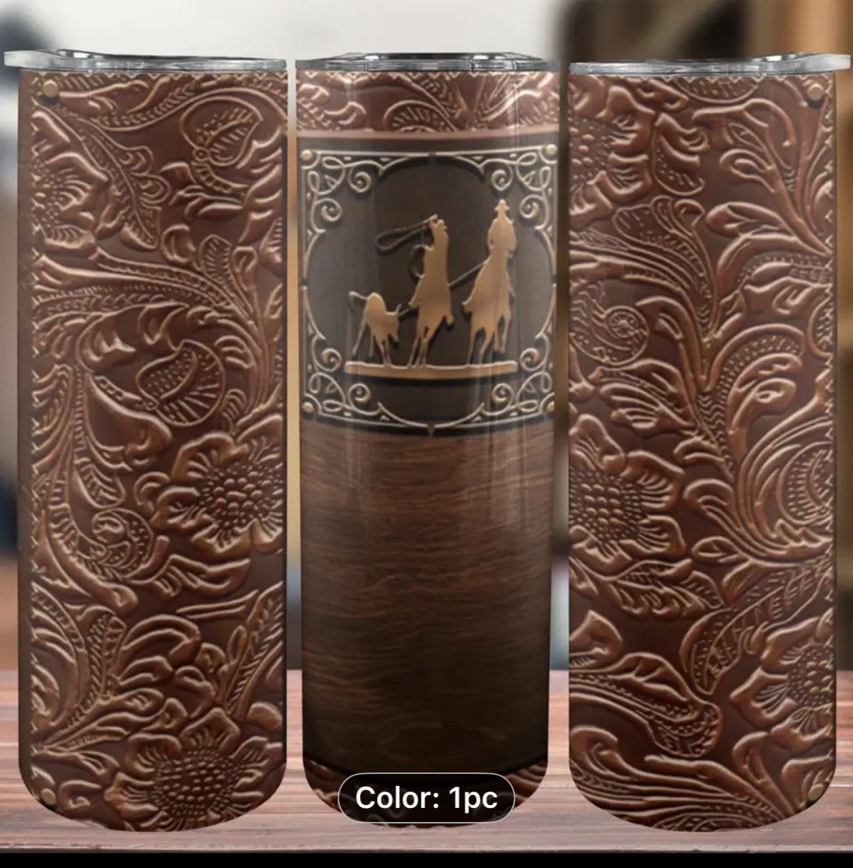Tooled Team Roping Tumbler
