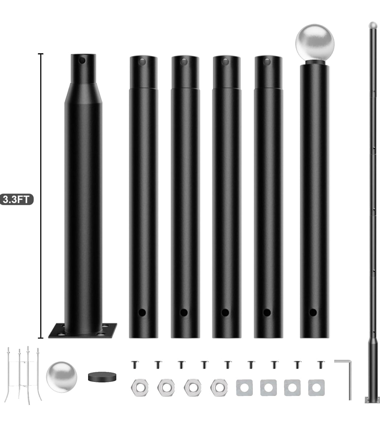20Ft Commercial Grade Street/Parking/Flag Light Pole, Aluminum + Cage 1-Pack