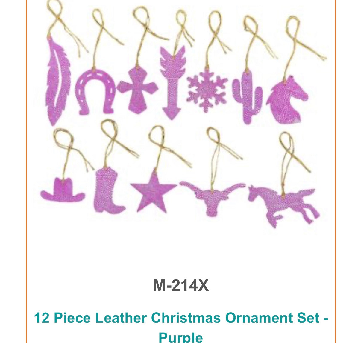 12 Piece Leather Christmas Ornament Set - purple