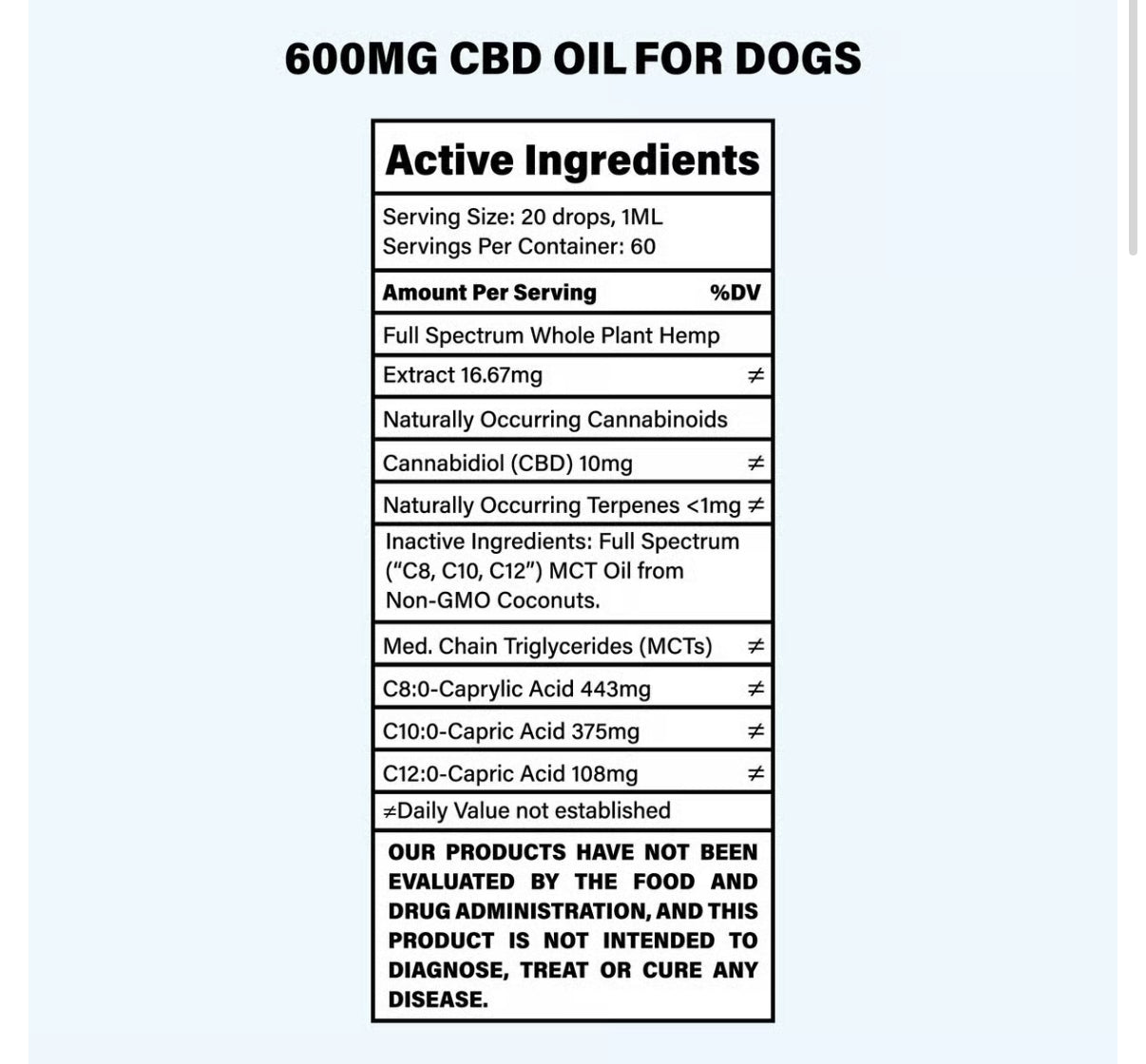 600MG CBD Oil for Dogs - 60ml Bottle