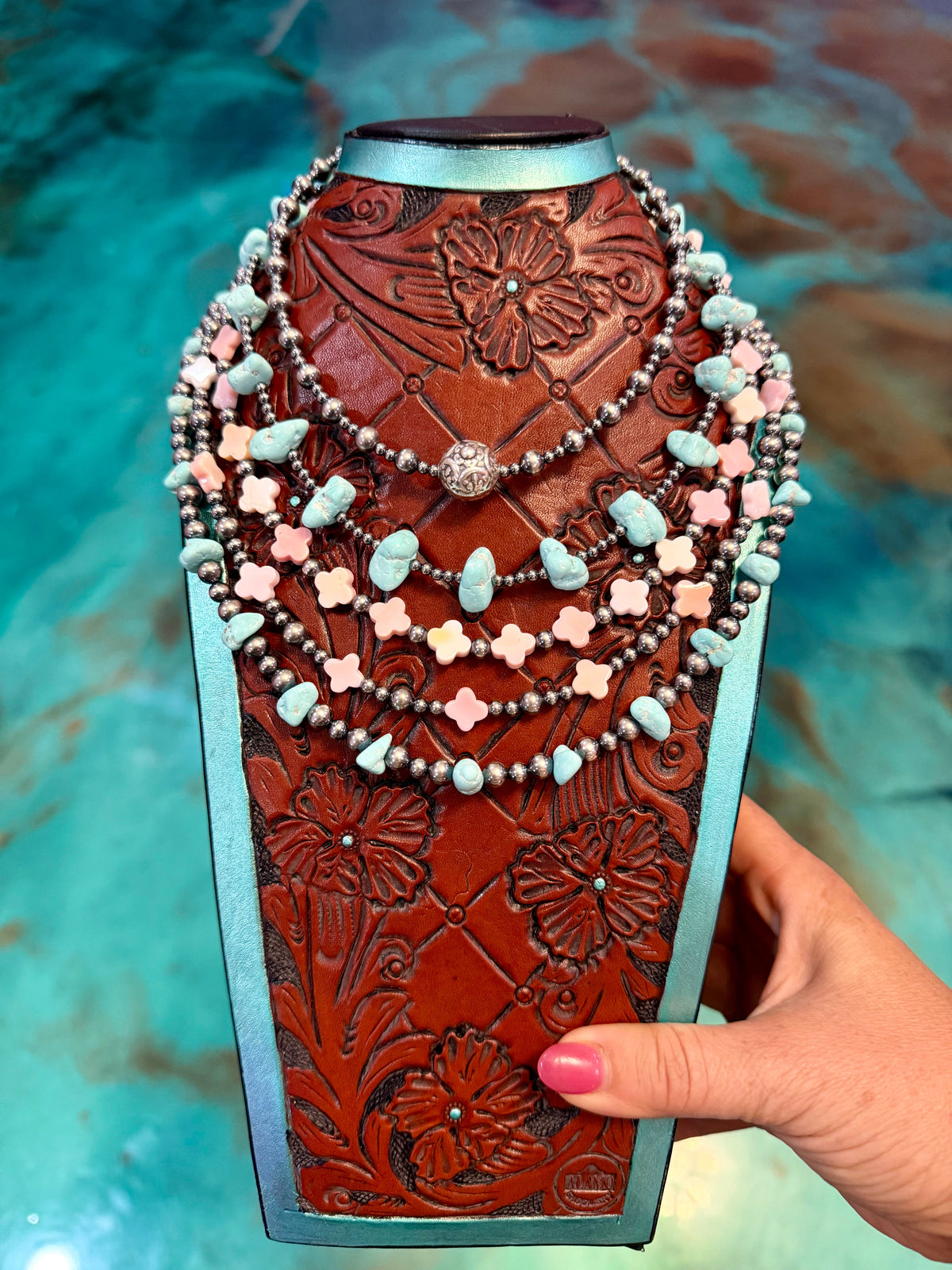 One Time Pieces – White Creek Turquoise, Pink Conch & Sterling Silver Necklaces