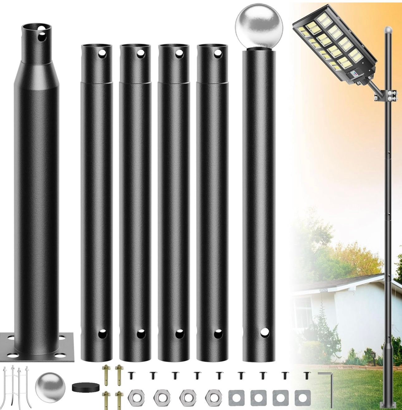 20Ft Commercial Grade Street/Parking/Flag Light Pole, Aluminum + Cage 1-Pack