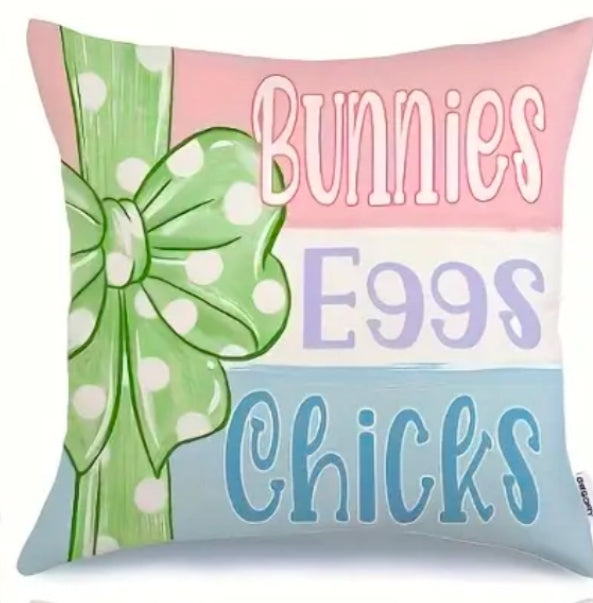 Bunny Eggs Peeps 18”x18” pillow