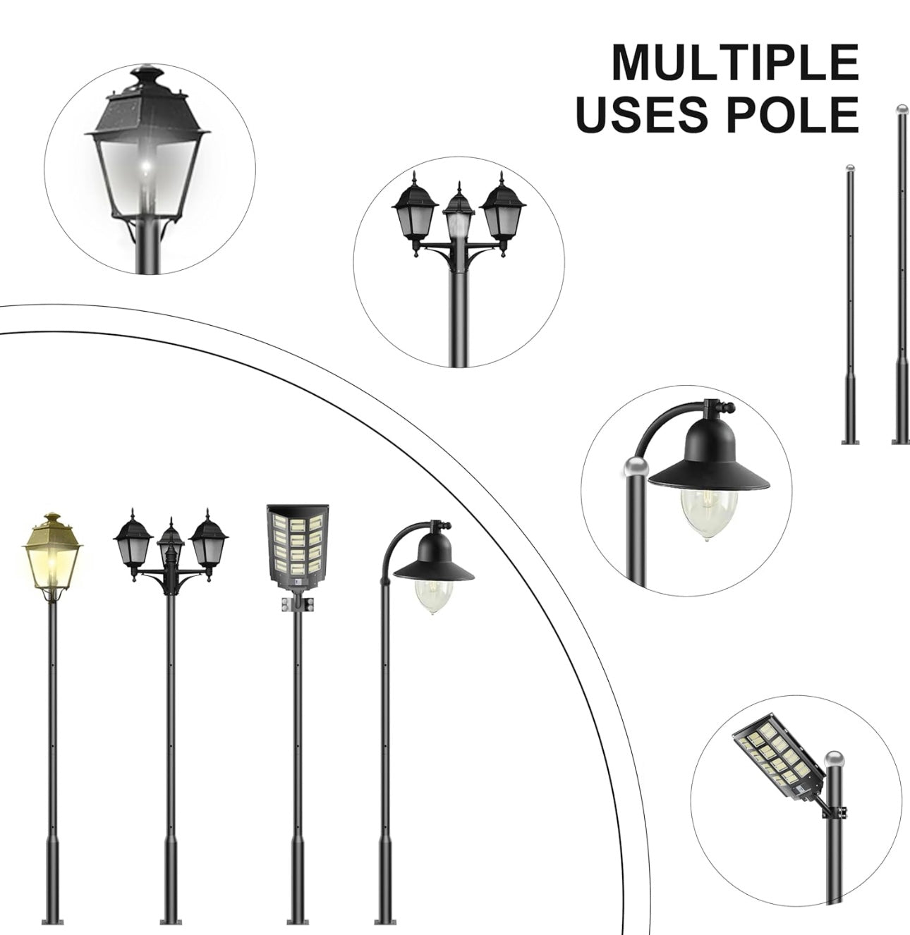 20Ft Commercial Grade Street/Parking/Flag Light Pole, Aluminum + Cage 1-Pack
