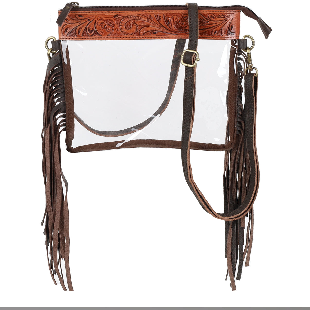 Showman Floral Fringe Clear Crossbody Bag