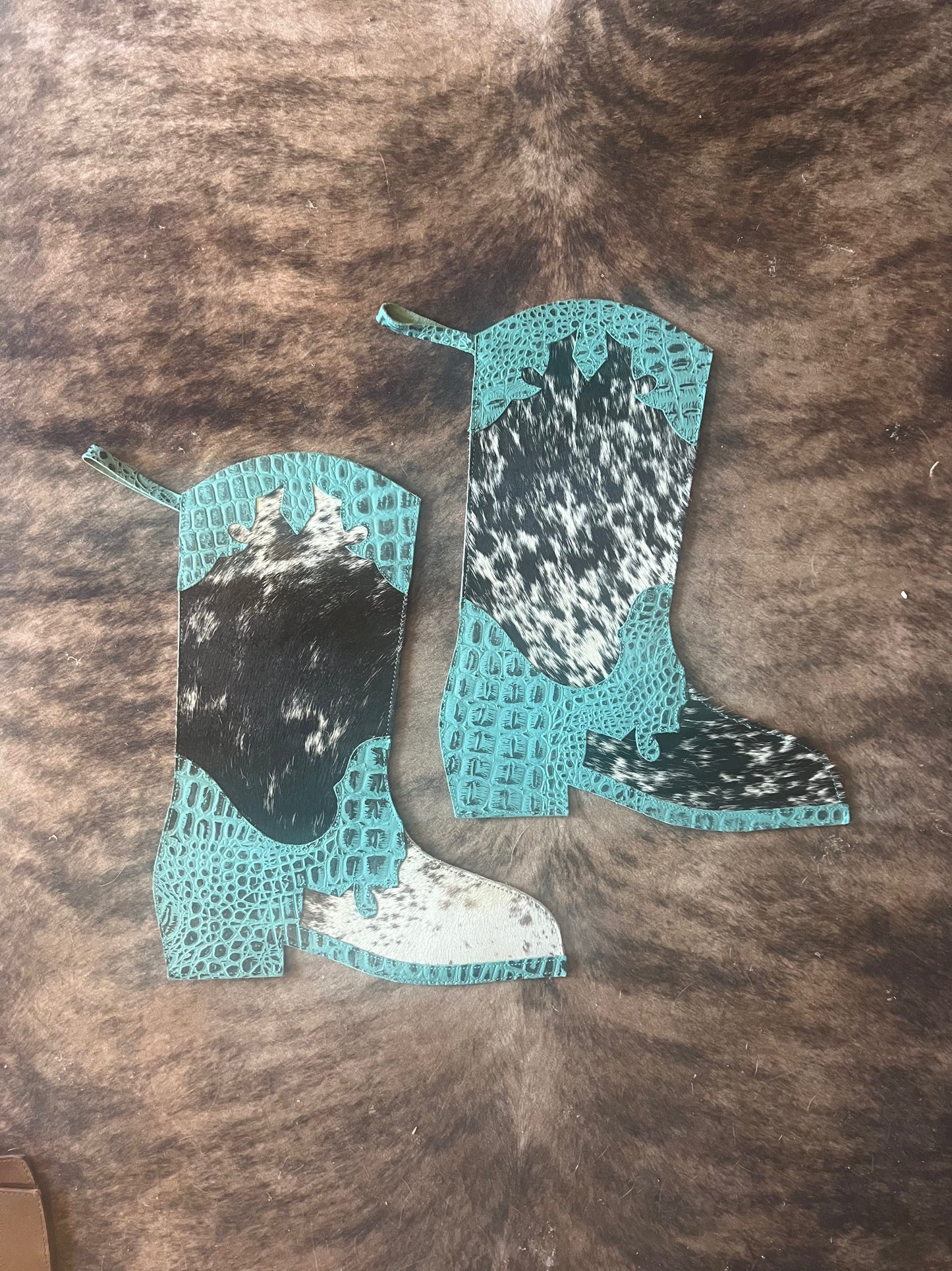 Cowhide Stocking * Turquoise Leather and Cowhide Boot *