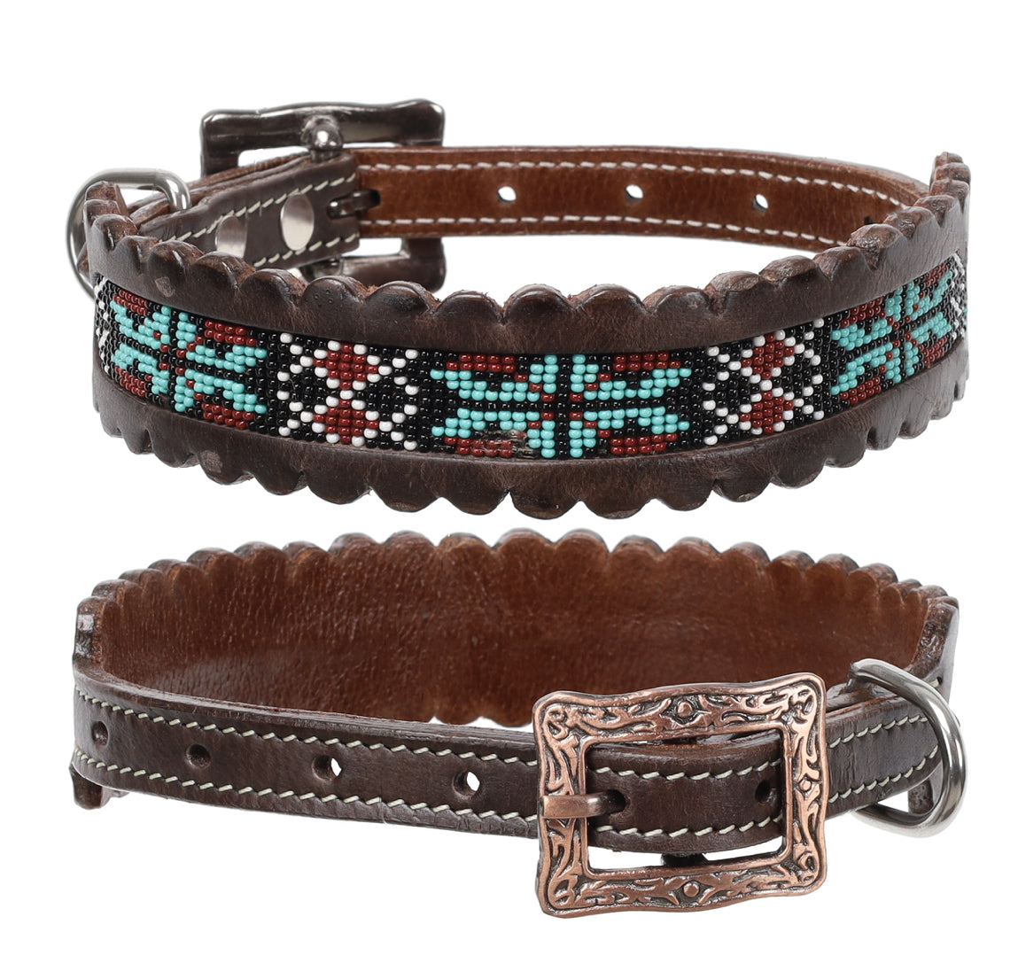 Showman Aztec Beaded leather dog collar