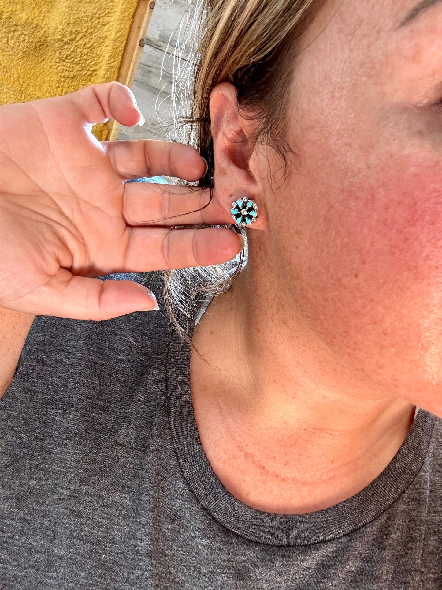 Small Cluster Earrings – Blue Kingman Turquoise & Sterling Silver