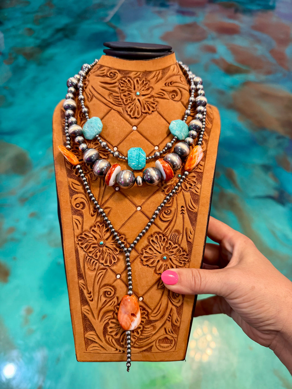 One Time Pieces – Amazonite & Spiny Oyster Sterling Silver Necklaces
