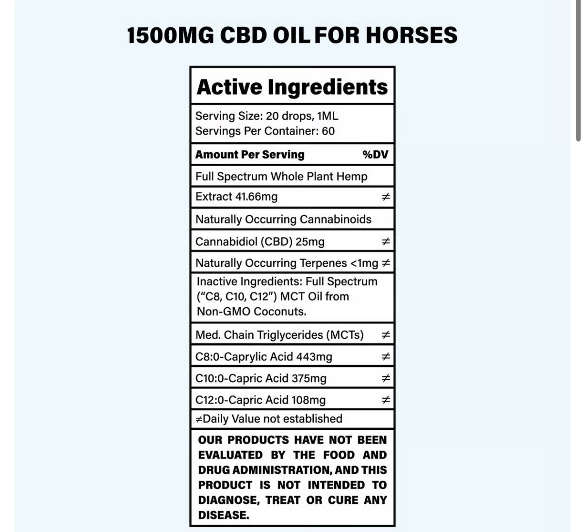 1500MG CBD Oil For Horses - 60ml Bottle