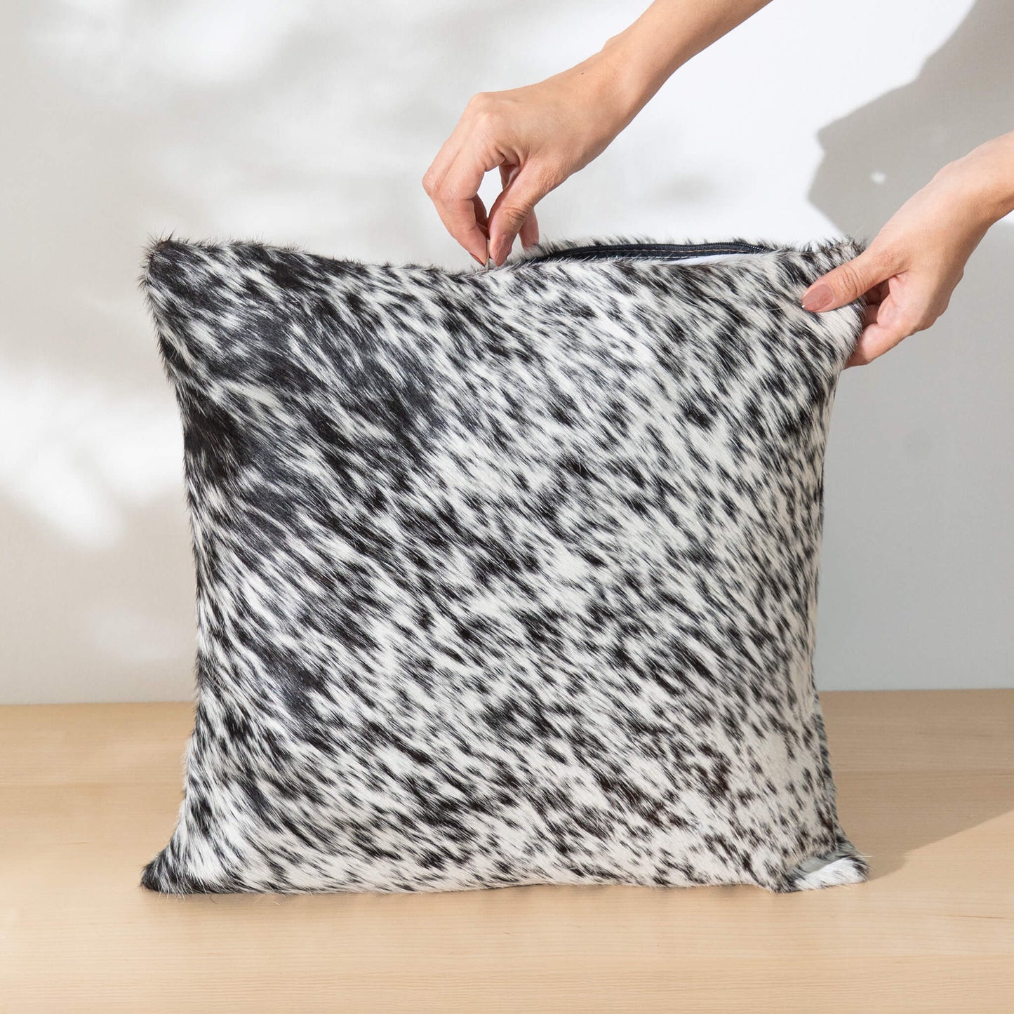 Black Salt and Pepper Cowhide Pillow