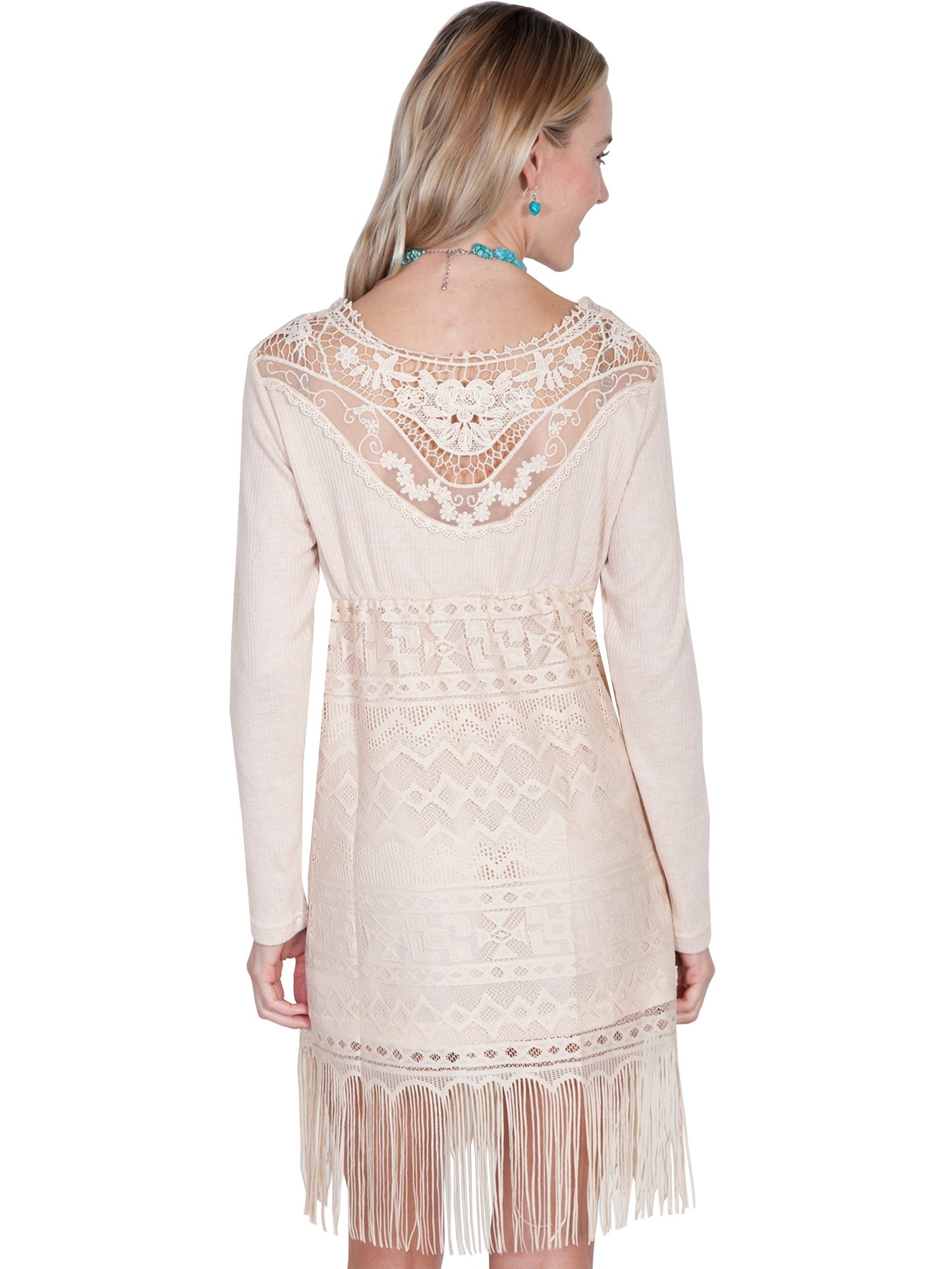 Lace/fringe Dress W/knit Sleeves - HC230