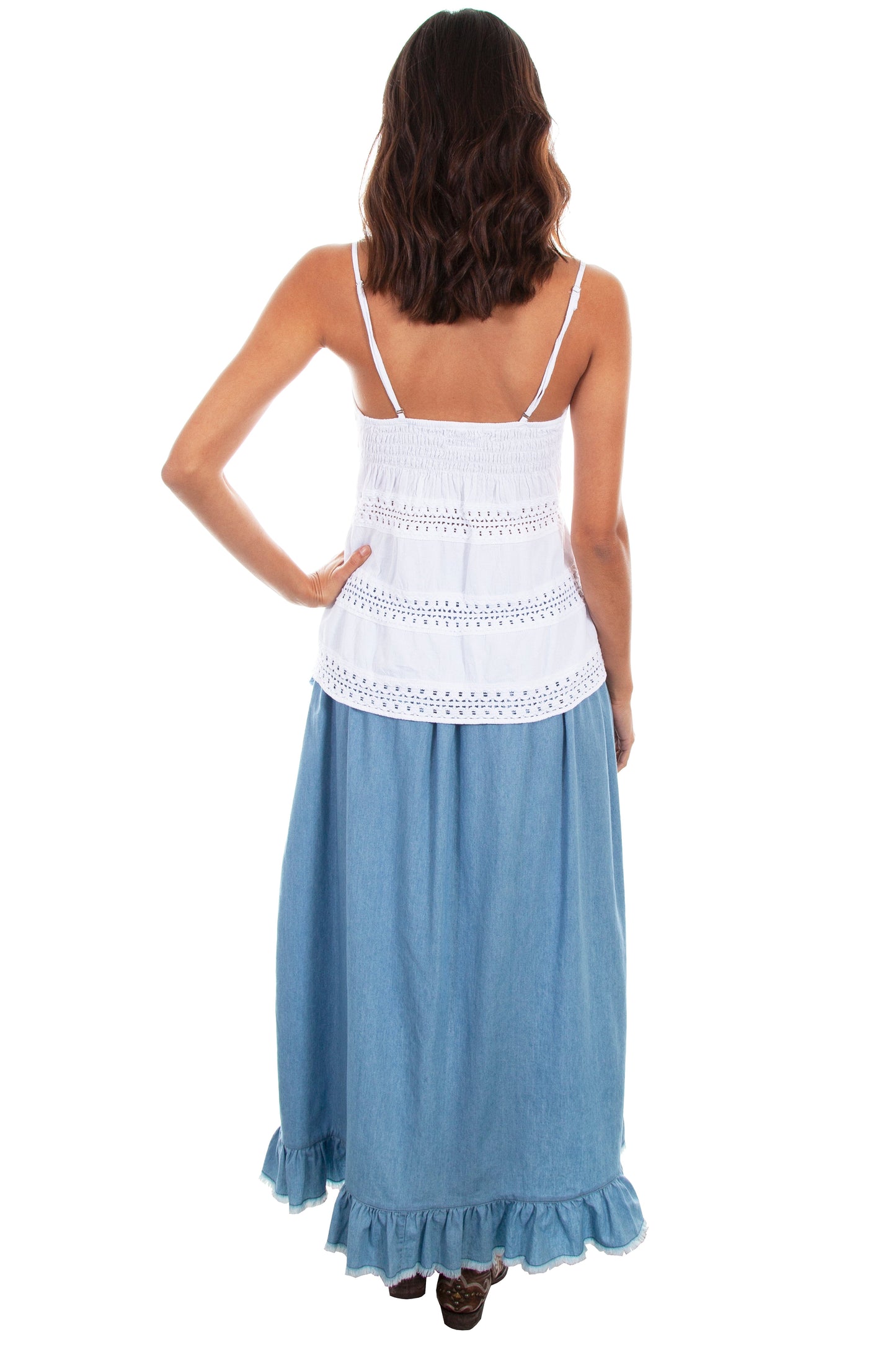 Hi/lo Ruffled Denim Skirt - HC474