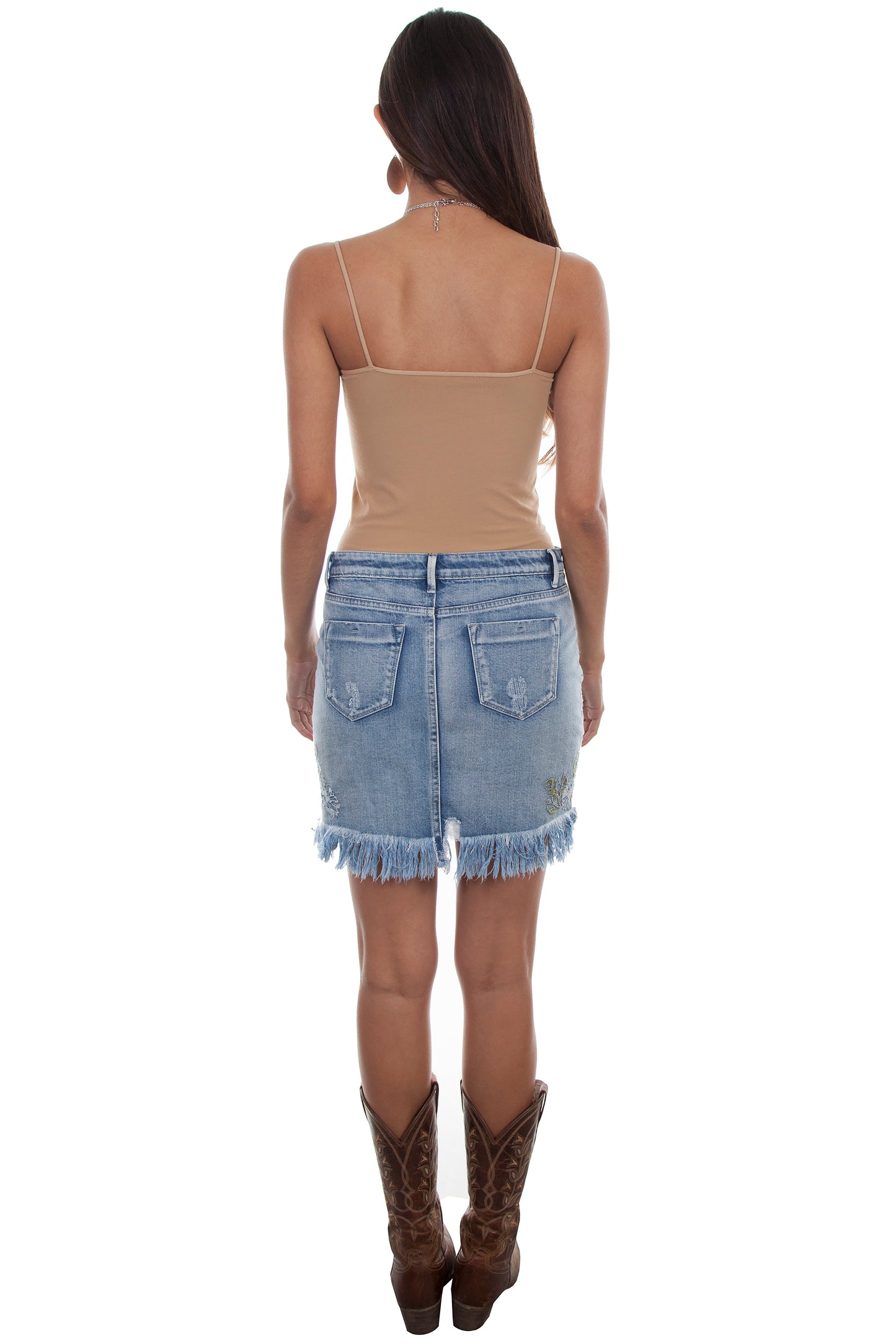 Destructed Emb Denim Skirt - HC495