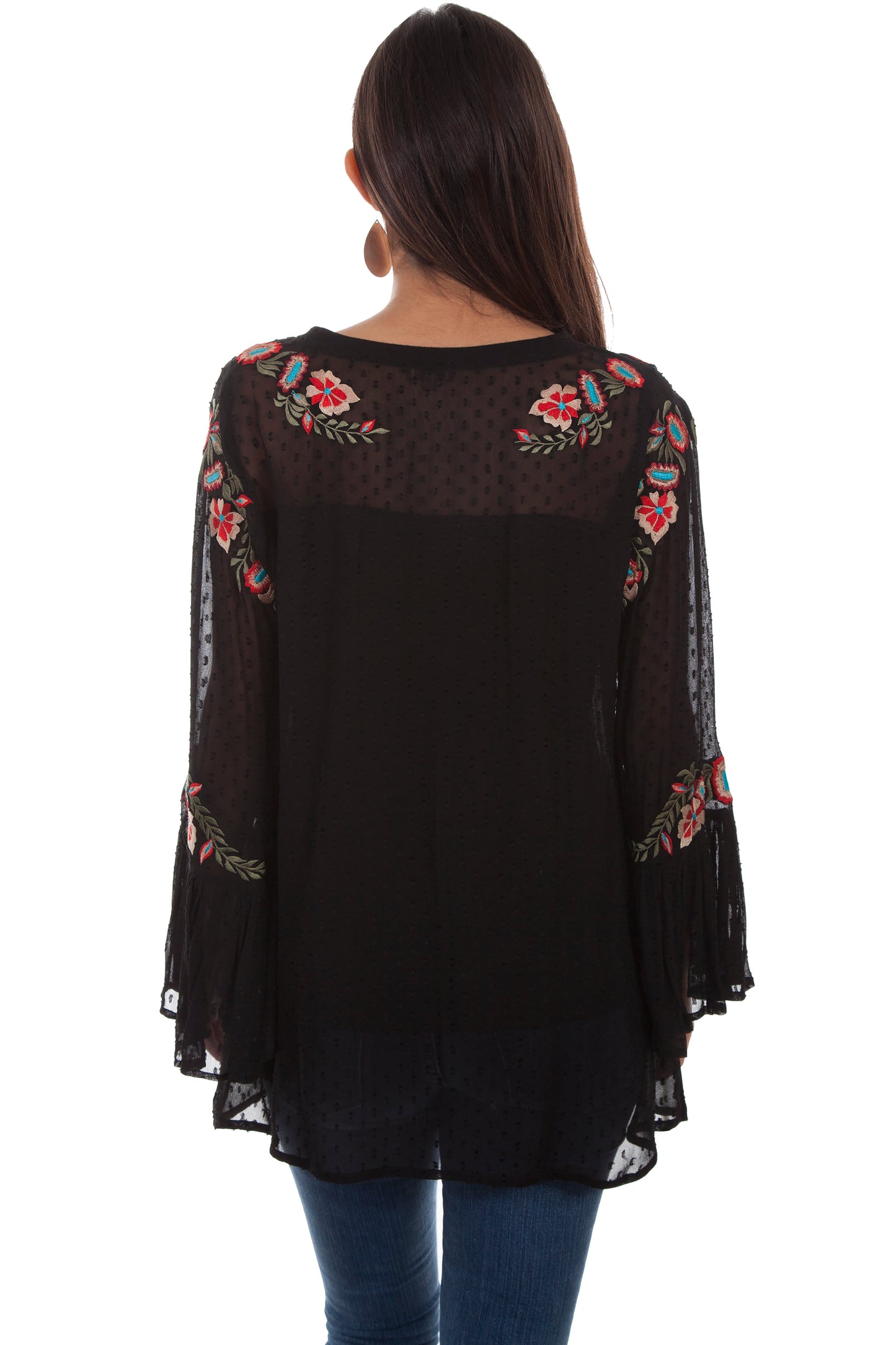 Swiss Dot Tunic W/emb & Ruffle Sleev - HC505