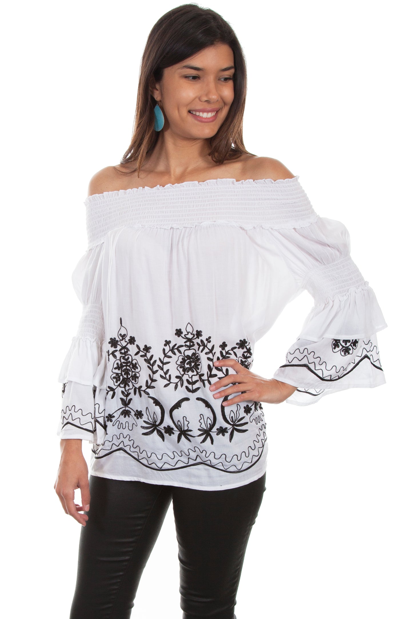 Off Shoulder Emb. Blouse - HC533