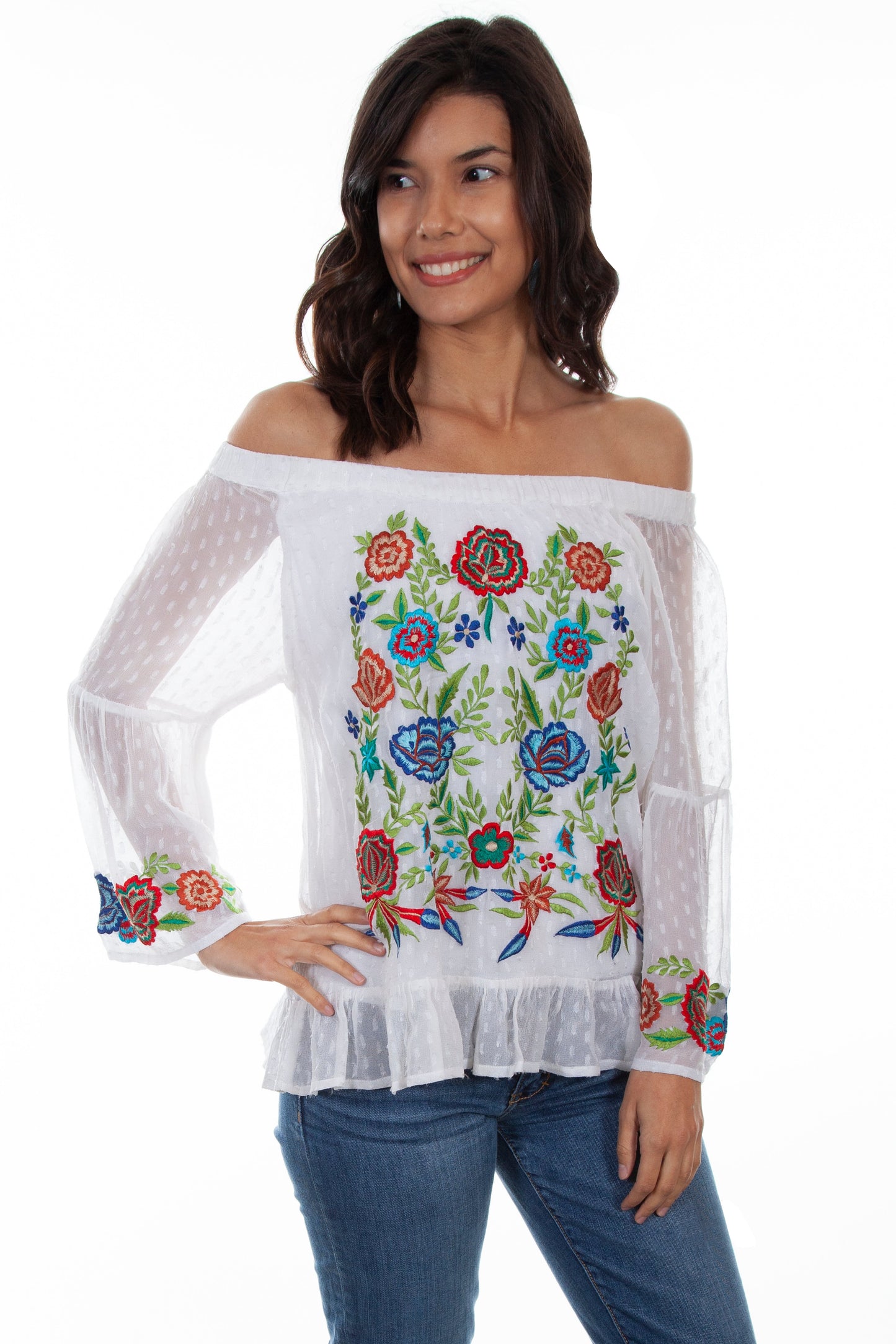 Swiss Dot W/bright Floral Emb. - HC597