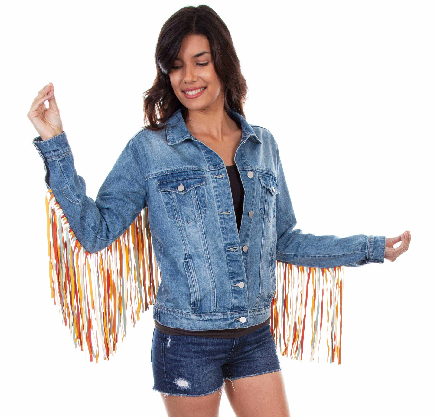 Denim Jacket W/colorful Fringe - HC599