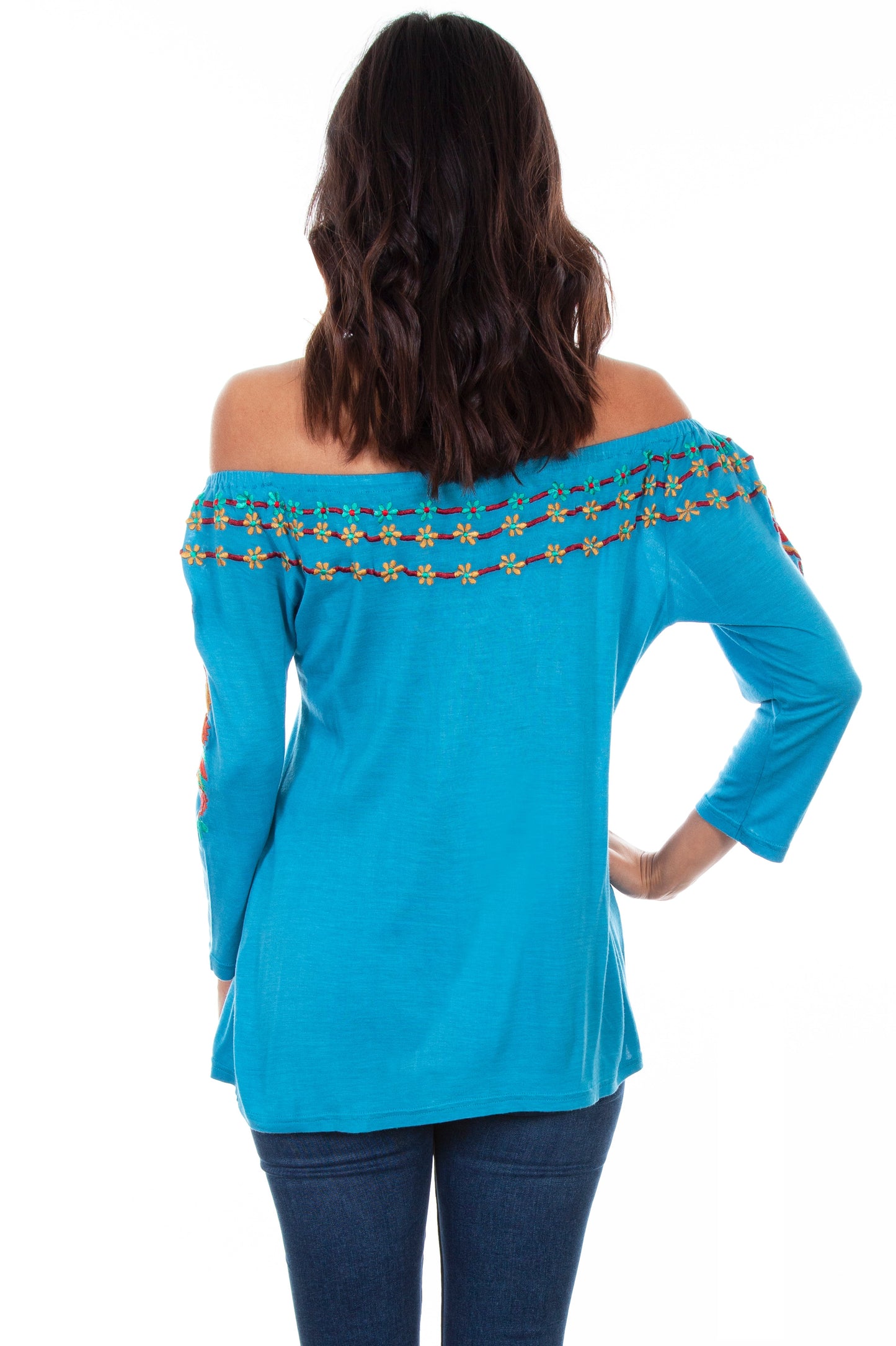 3/4 Sleeve Peasant Top W/emb. - HC600