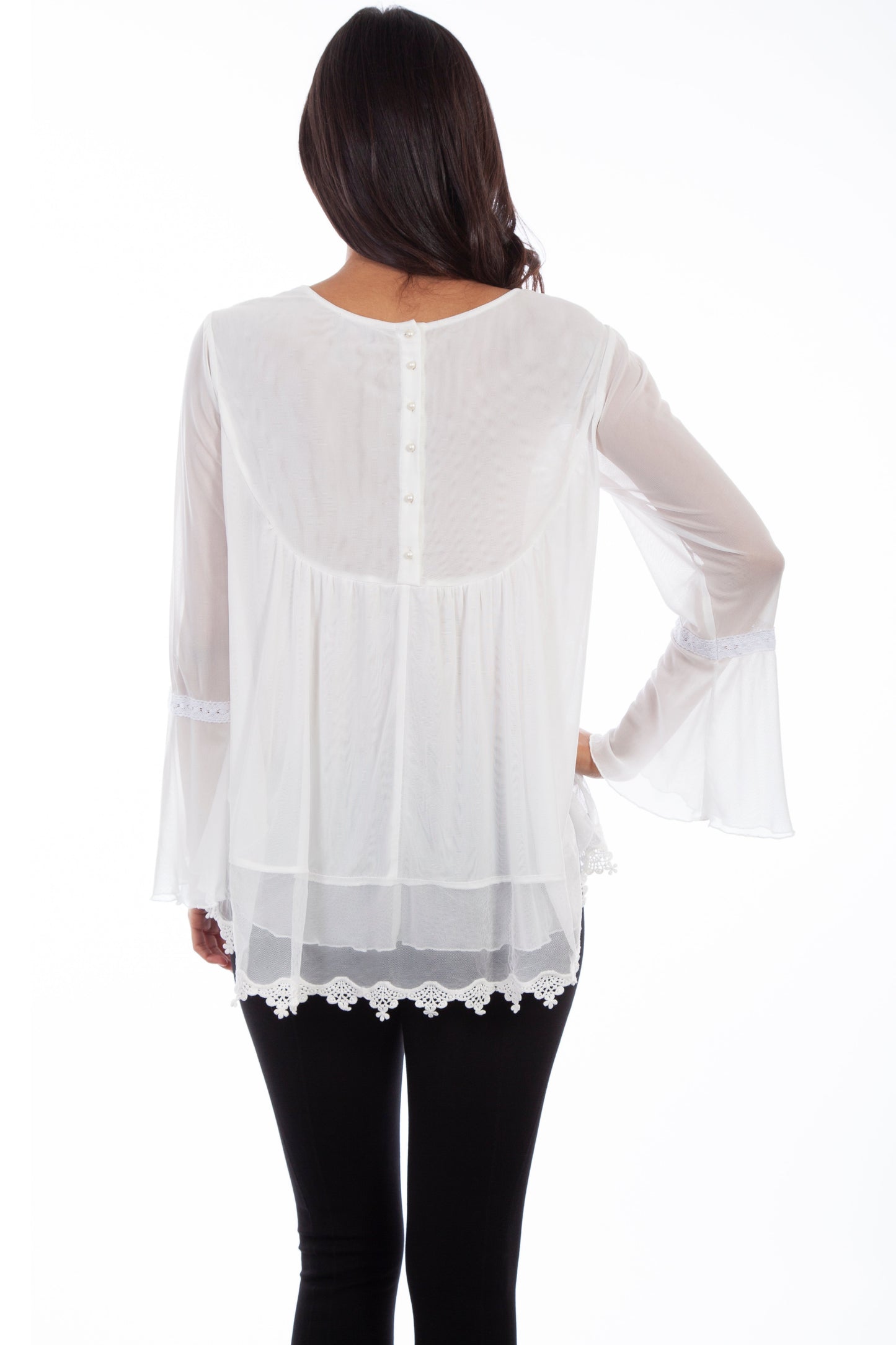 Crochet Front Baby Doll Blouse - HC611