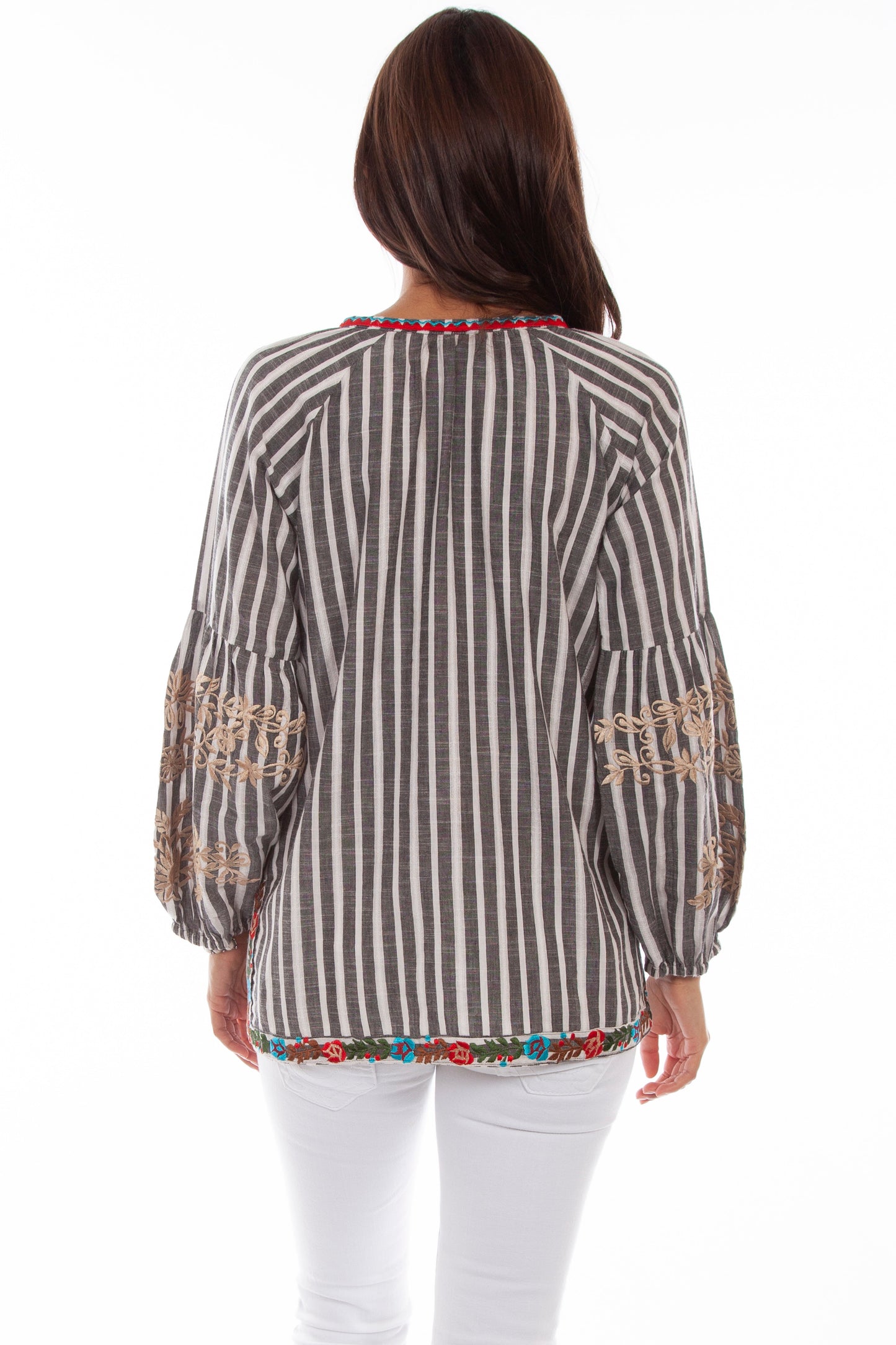 Stripe Blouse W/floral Emb. - HC697